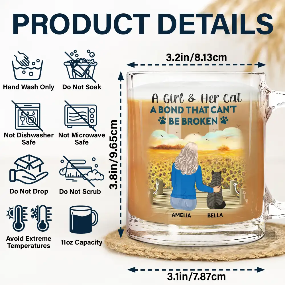 Cat Lovers, Pet Lovers, Cat Mom, Cat Dad, Happy - A Bond That Can't Be Broken Cat Mom Cat Dad - Personalized Glass Mug