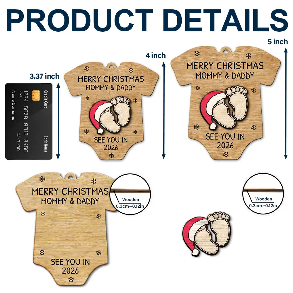 Christmas,New Dad,New baby,New Mom,Happy - Baby Expecting See You In 2026 Onesie Shaped - Personalized 2-Layered Wooden Ornament