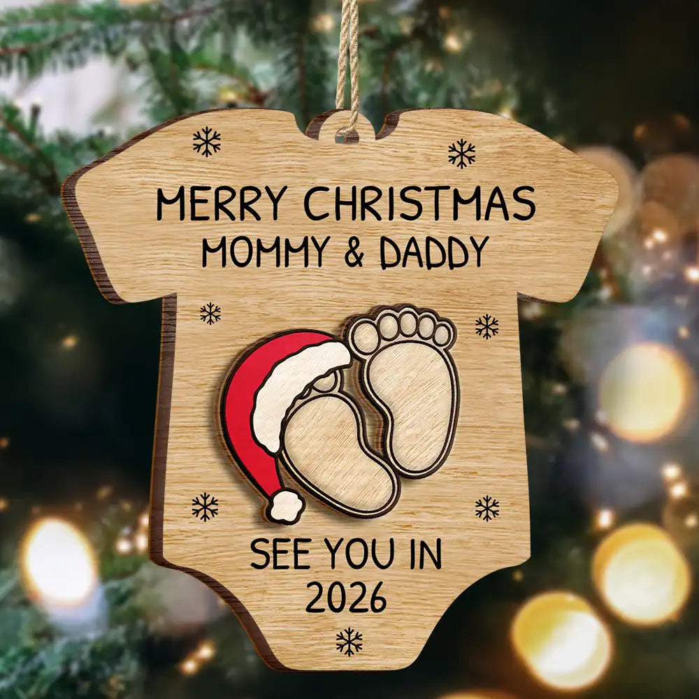 Baby Expecting See You In 2026 Onesie Shaped - Personalized 2-Layered Wooden Ornament
