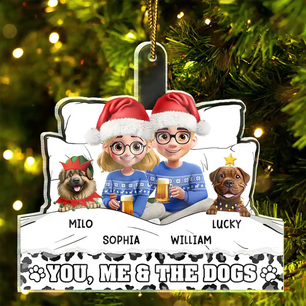 Happy,Christmas,Dog Couple - You And Me And The Dog Cozy Blanket - Personalized Custom Shaped Acrylic Ornament