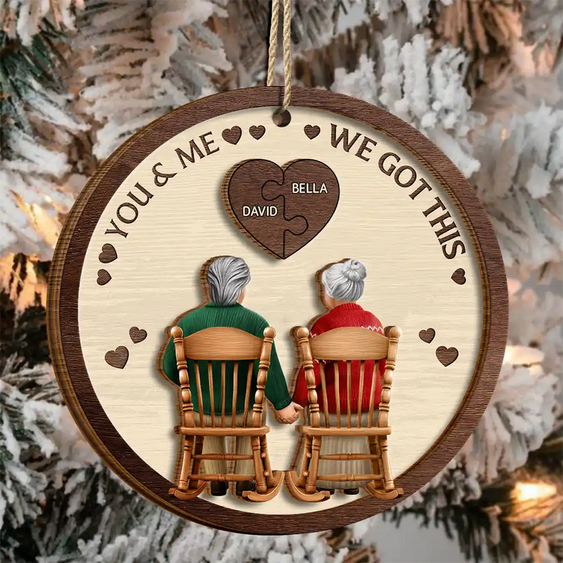 Christmas, Happy, Love, Old Couples - You And Me Grow Old Together - Personalized 2-Layered Wooden Ornament