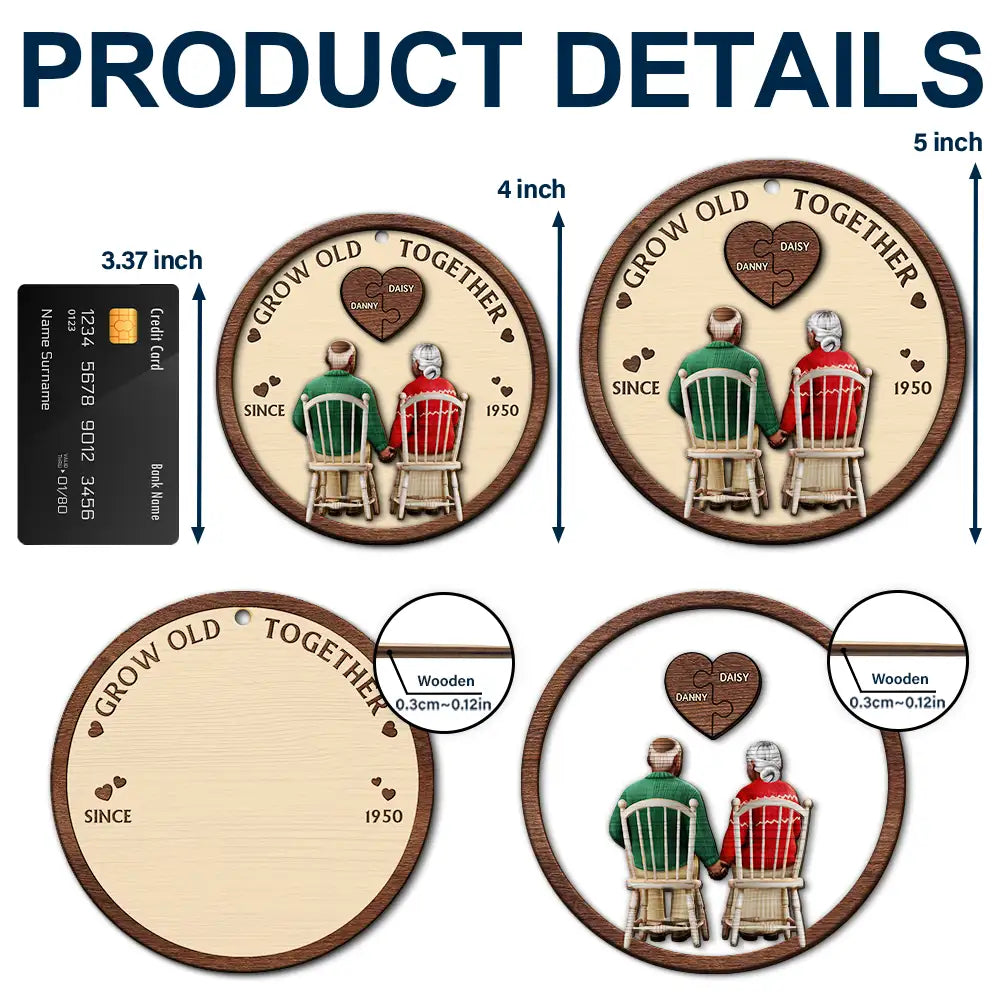 Christmas, Happy, Love, Old Couples - You And Me Grow Old Together - Personalized 2-Layered Wooden Ornament