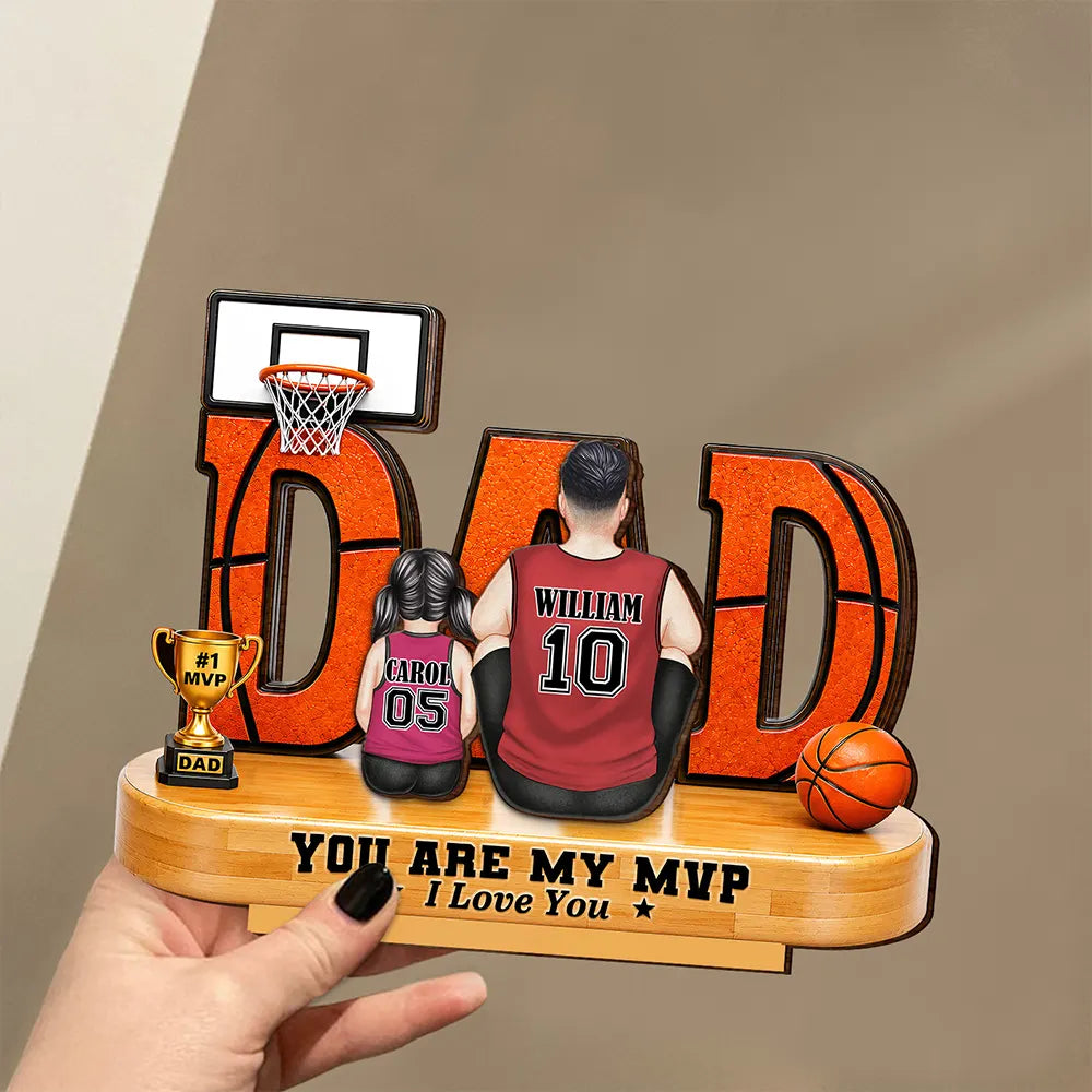 Gift For Father, Top Market, Basketball, Proud, Vector - You Are Our MVP Backside Dad & Kids - Personalized Custom Shaped Wooden Plaque