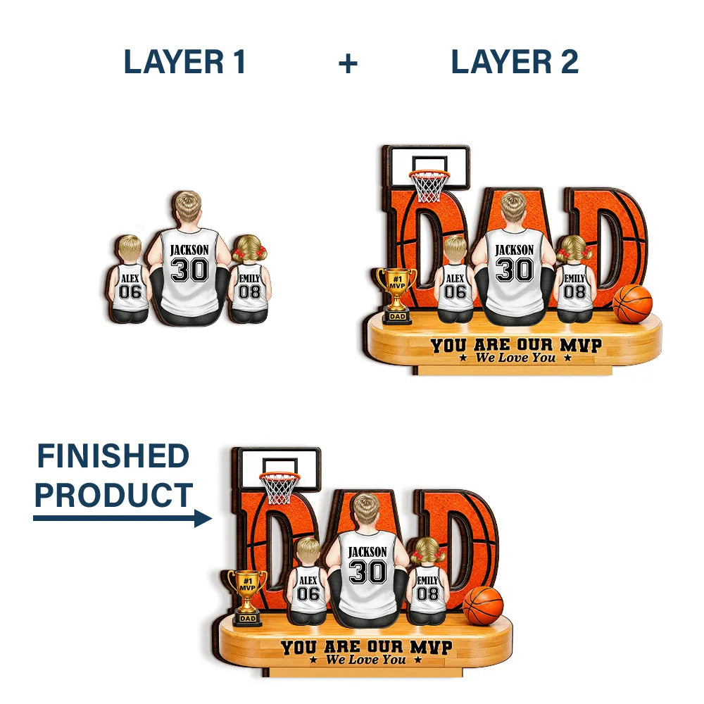 Gift For Father, Top Market, Basketball, Proud, Vector - You Are Our MVP Backside Dad & Kids - Personalized Custom Shaped Wooden Plaque