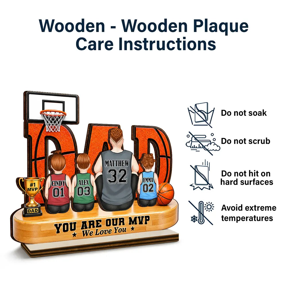 Gift For Father, Top Market, Basketball, Proud, Vector - You Are Our MVP Backside Dad & Kids - Personalized Custom Shaped Wooden Plaque