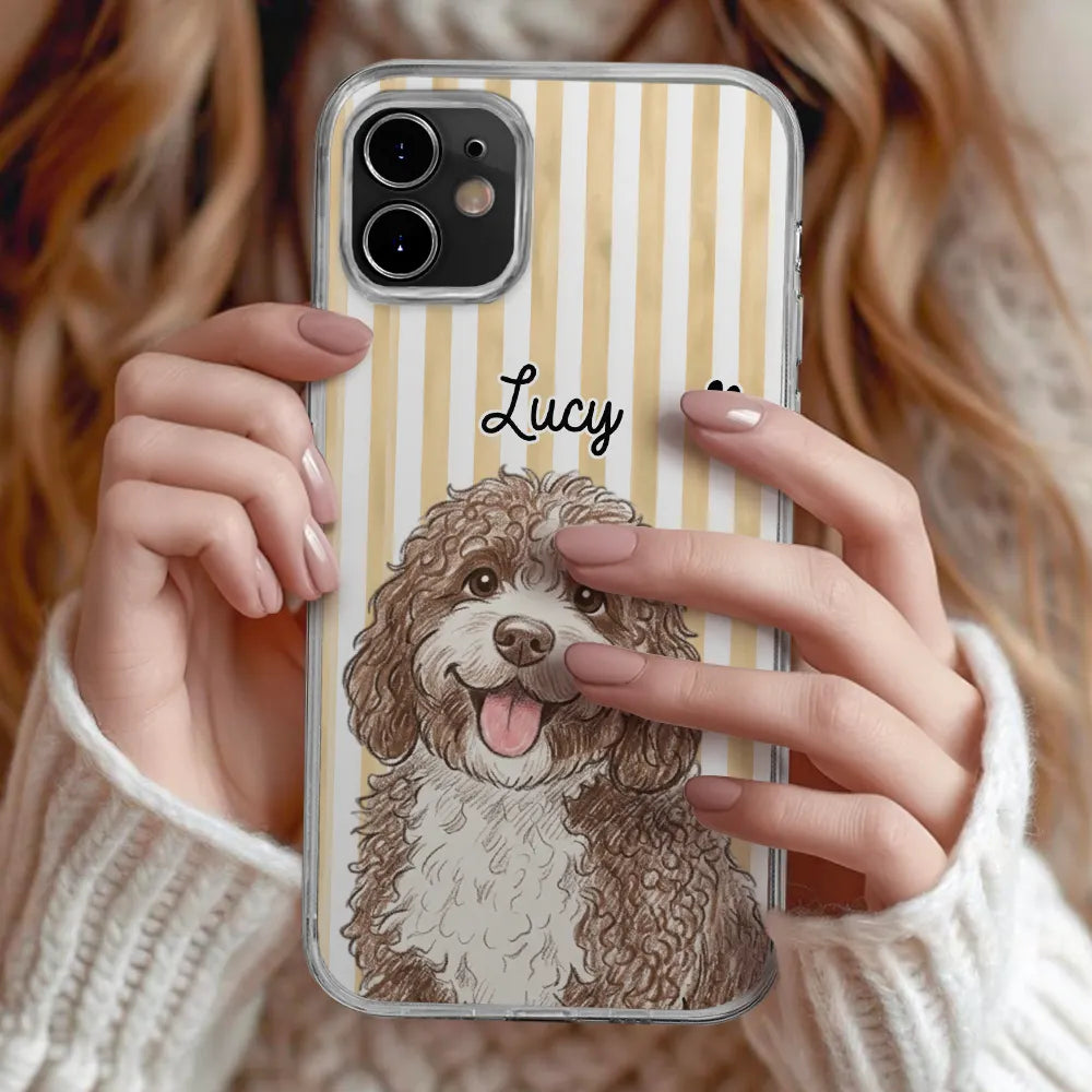 Custom Photo,Art Design,Pet Lovers,Adorable,Photo - Colored Pencil - Custom Photo Colored Pencil Sketch Cute Dog Cat Stripe Pattern - Personalized Clear Phone Case