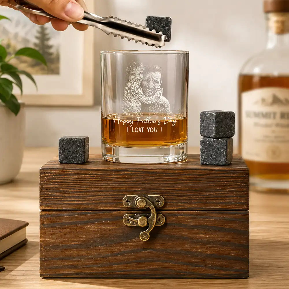 Gift For Father,Custom Photo,Art Design,Proud,Photo - Pencil Sketch - Dark BG - Custom Photo White Pencil Sketch Art From The Reason You Drink - Personalized Whiskey Glass