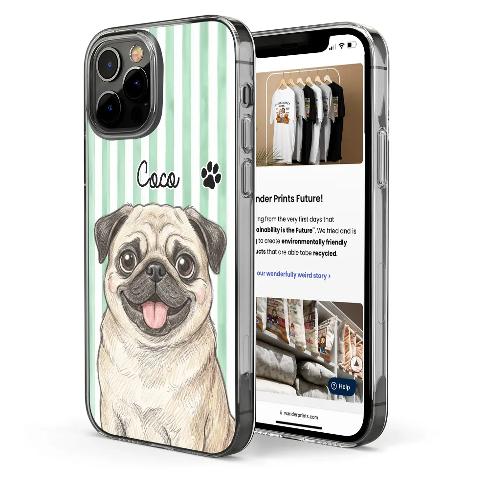 Custom Photo,Art Design,Pet Lovers,Adorable,Photo - Colored Pencil - Custom Photo Colored Pencil Sketch Cute Dog Cat Stripe Pattern - Personalized Clear Phone Case