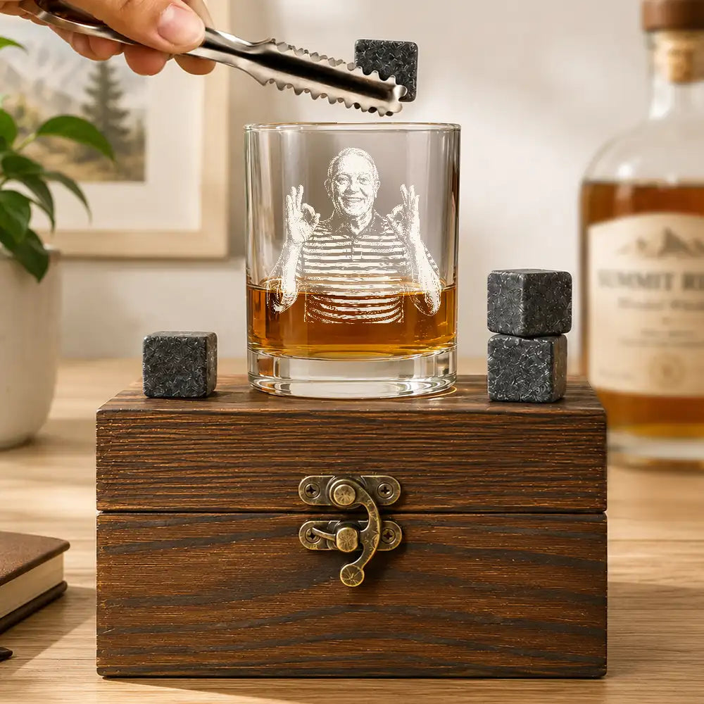 Gift For Father,Custom Photo,Art Design,Retirement,Humorous,Photo - Pencil Sketch - Dark BG - Custom Photo White Pencil Sketch Art Officially Retired Not My Problem Anymore - Personalized Whiskey Glass