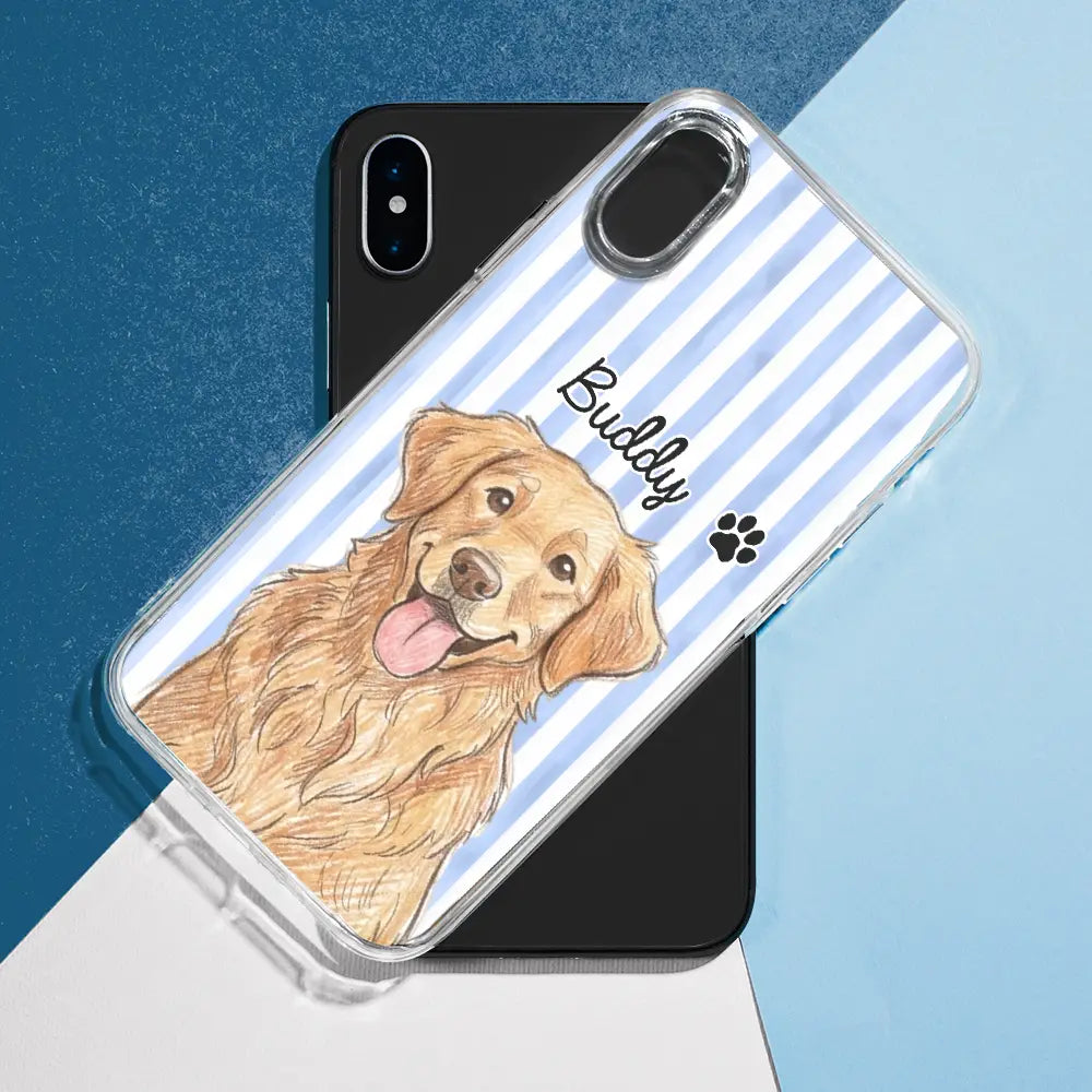 Custom Photo,Art Design,Pet Lovers,Adorable,Photo - Colored Pencil - Custom Photo Colored Pencil Sketch Cute Dog Cat Stripe Pattern - Personalized Clear Phone Case