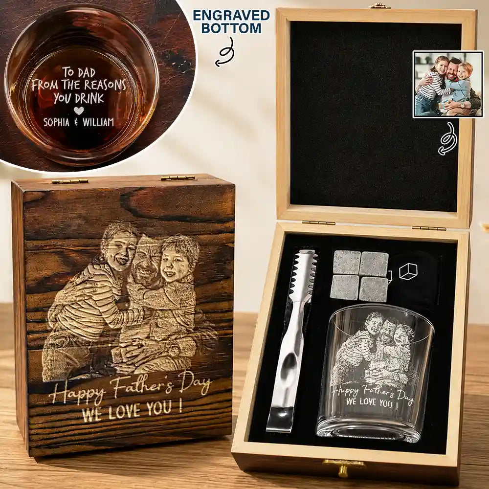 Gift For Father,Custom Photo,Art Design,Proud,Photo - Pencil Sketch - Dark BG - Custom Photo White Pencil Sketch Art From The Reason You Drink - Personalized Whiskey Glass
