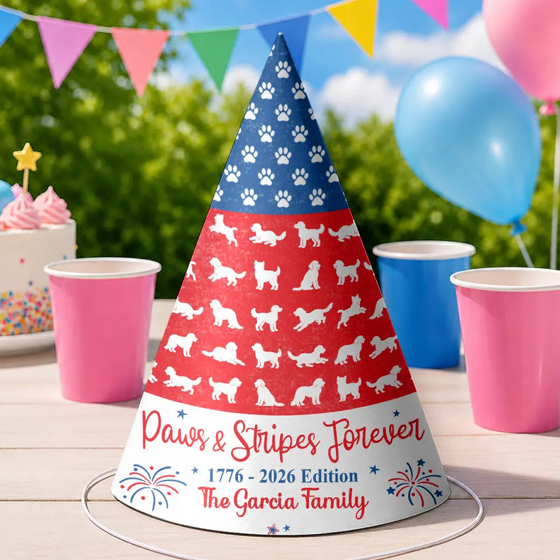 America 250th,Independence Day,Dog Lovers,Pet Lovers,Playful,Icon - 1776 Edition Paws And Stripes US Independence Day - Personalized Party Hats