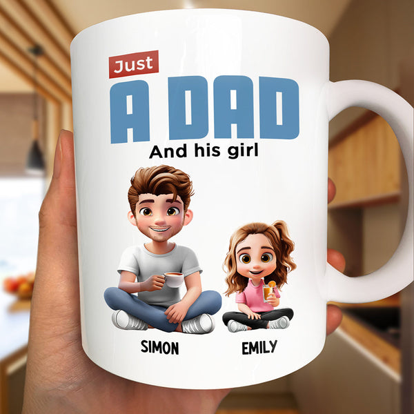 Gift For Father,Dad - Children,Happy - Just A Dad And His Girl 3D Cartoon - Personalized Mug