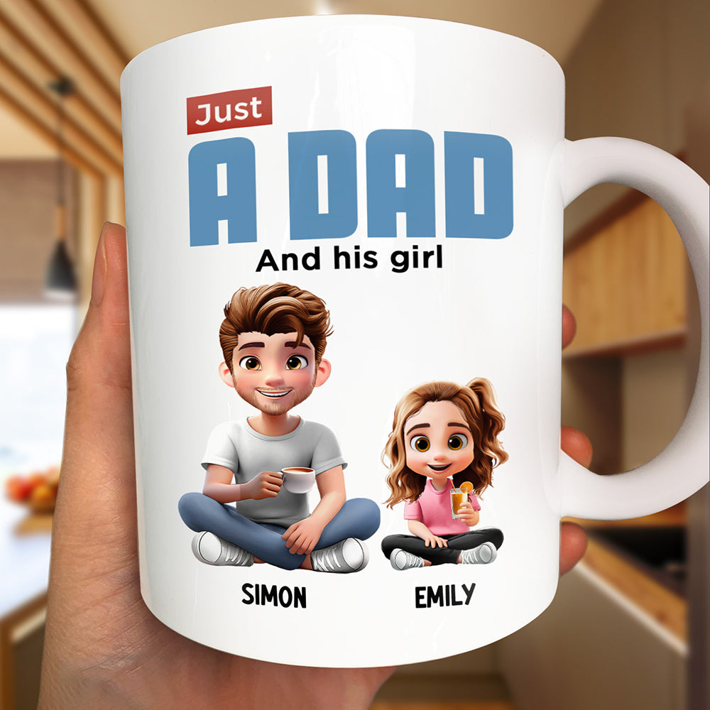 Gift For Father,Dad - Children,Happy - Just A Dad And His Girl 3D Cartoon - Personalized Mug