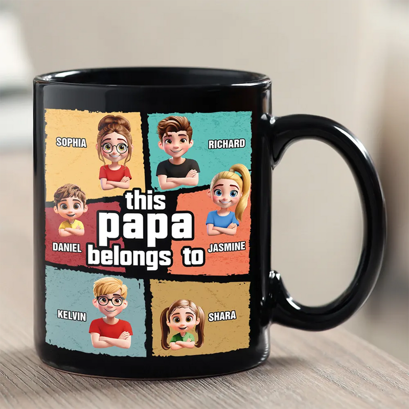 Gift For Father,Gift For Grandpa,Love - This Papa Grandpa Dad Belong To - Personalized Black Mug