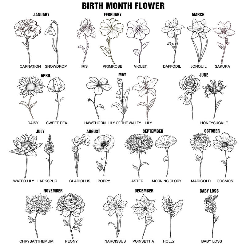 Confident,Icon - Birth Month Flowers Sketch Bloom Where You're Planted - Personalized Acrylic Keychain