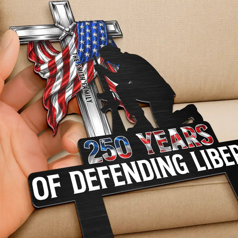 America 250th,Independence Day,Happy,Family,Veteran,Top Market,Icon,Proud - 250 Years Of Defending Liberty - Personalized Metal Garden Stake