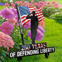 America 250th,Independence Day,Happy,Family,Veteran,Top Market,Icon,Proud - 250 Years Of Defending Liberty - Personalized Metal Garden Stake