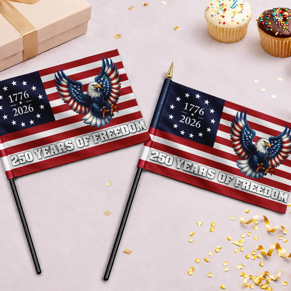 America 250th,Independence Day,Family,Proud,Icon - 250 Years Of Freedom Patriotic Eagle - Personalized Handheld Flag