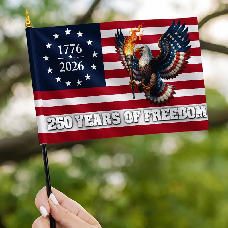 America 250th,Independence Day,Family,Proud,Icon - 250 Years Of Freedom Patriotic Eagle - Personalized Handheld Flag