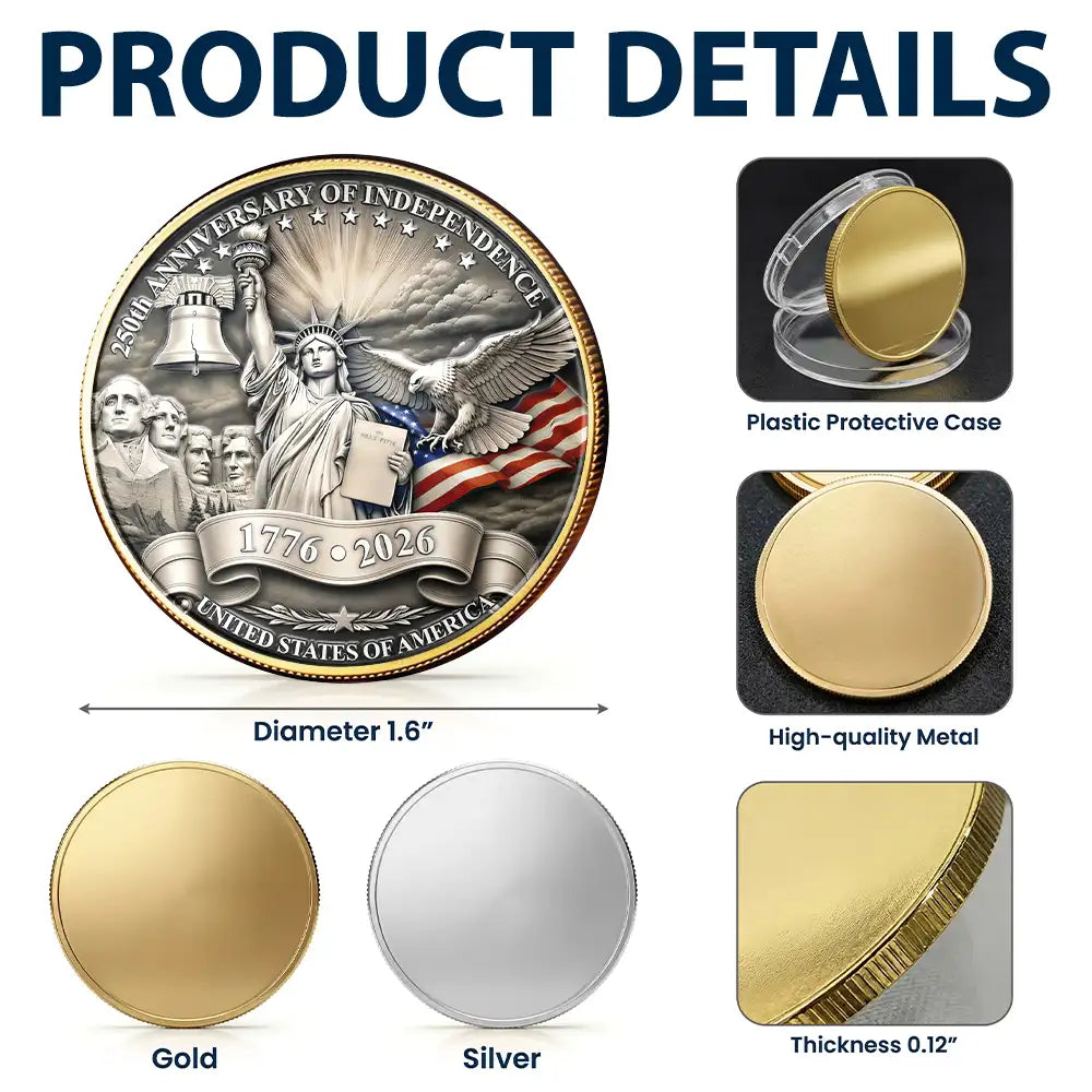 No Custom,America 250th,Independence Day,Gift For Yourself,Happy,Proud - 250 Years Of Freedom Vintage American Eagle - Commemorative Keepsake Coin