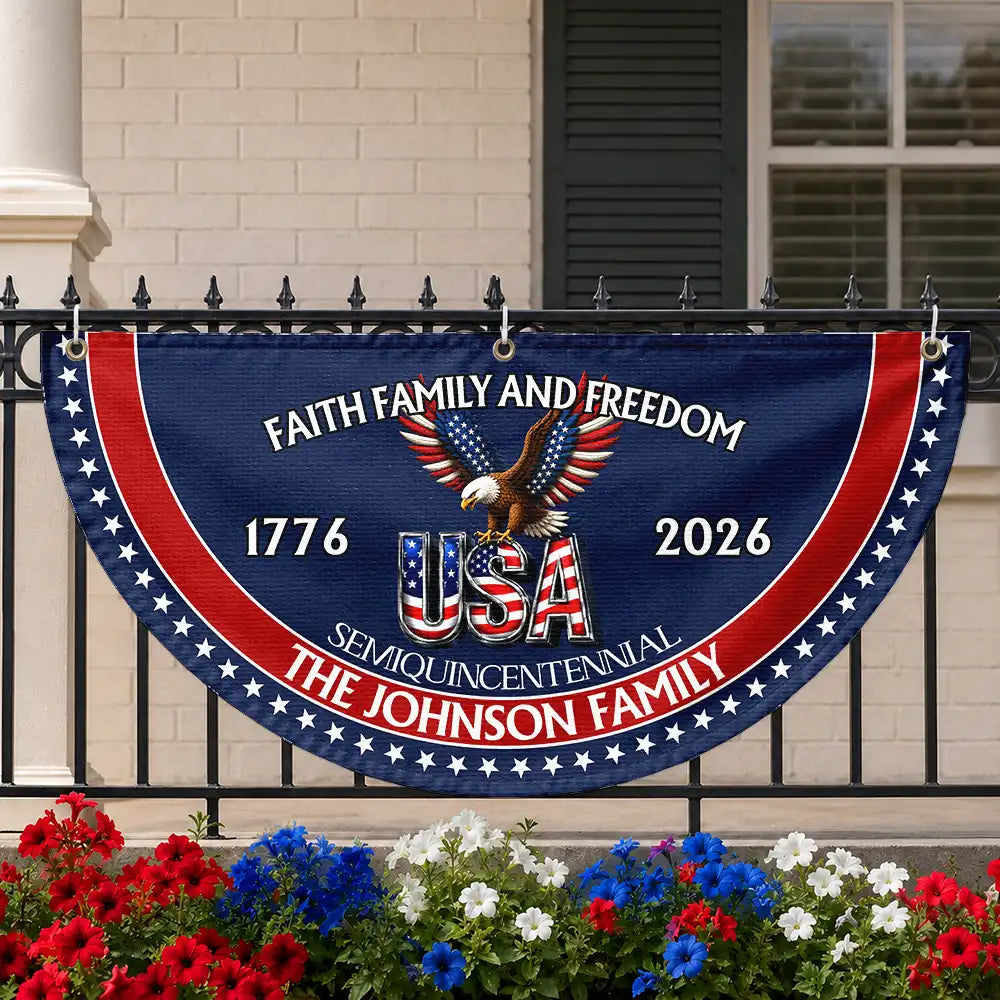 Independence Day,America 250th,Family,Gift For Sibling,Gift For Grandparents,Parents,Gift For Yourself,Proud - 250th Anniversary Faith Family And Freedom - Personalized Non-Pleated Fan Flag