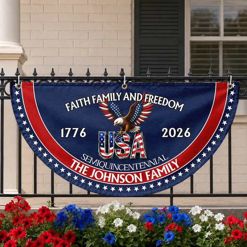 Independence Day,America 250th,Family,Gift For Sibling,Gift For Grandparents,Parents,Gift For Yourself,Proud - 250th Anniversary Faith Family And Freedom - Personalized Non-Pleated Fan Flag