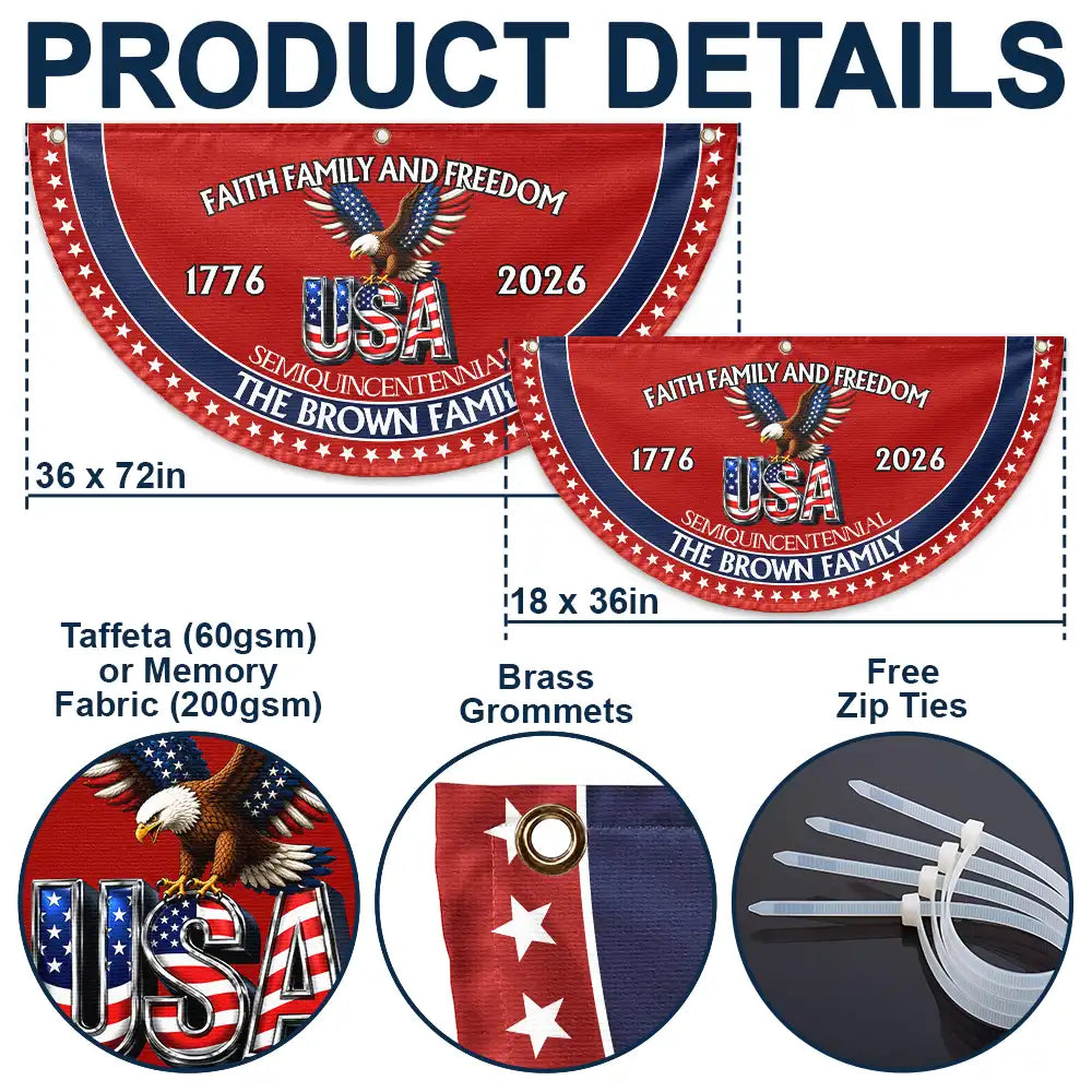 Independence Day,America 250th,Family,Gift For Sibling,Gift For Grandparents,Parents,Gift For Yourself,Proud - 250th Anniversary Faith Family And Freedom - Personalized Non-Pleated Fan Flag