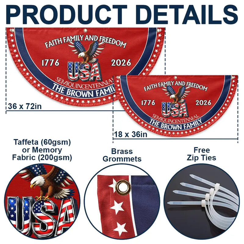 Independence Day,America 250th,Family,Gift For Sibling,Gift For Grandparents,Parents,Gift For Yourself,Proud - 250th Anniversary Faith Family And Freedom - Personalized Non-Pleated Fan Flag