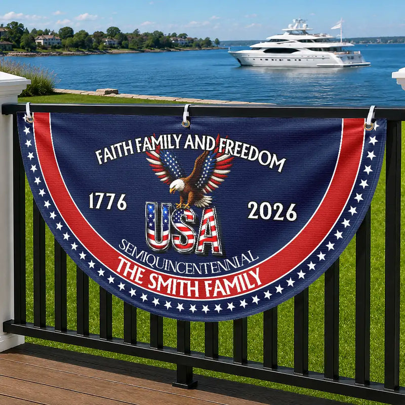 Independence Day,America 250th,Family,Gift For Sibling,Gift For Grandparents,Parents,Gift For Yourself,Proud - 250th Anniversary Faith Family And Freedom - Personalized Non-Pleated Fan Flag