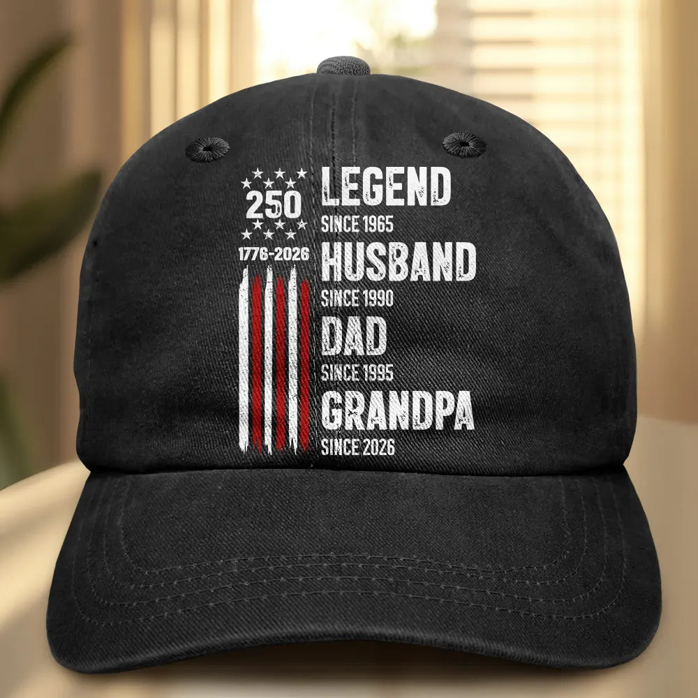 250th Anniversary Legend Husband Daddy Grandpa - Personalized Vintage Washed Denim Cap