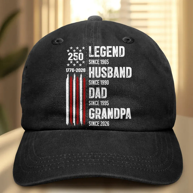 America 250th,Independence Day,Gift For Grandpa,Top Market,Proud,Icon - 250th Anniversary Legend Husband Daddy Grandpa - Personalized Vintage Washed Denim Cap