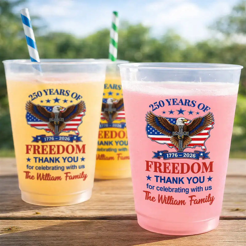 Independence Day,Family,America 250th,Proud - Thank You For Celebrating With Us - Personalized Frosted Cups