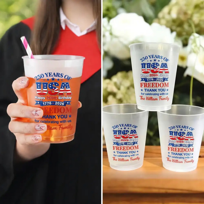 Independence Day,Family,America 250th,Proud - Thank You For Celebrating With Us - Personalized Frosted Cups