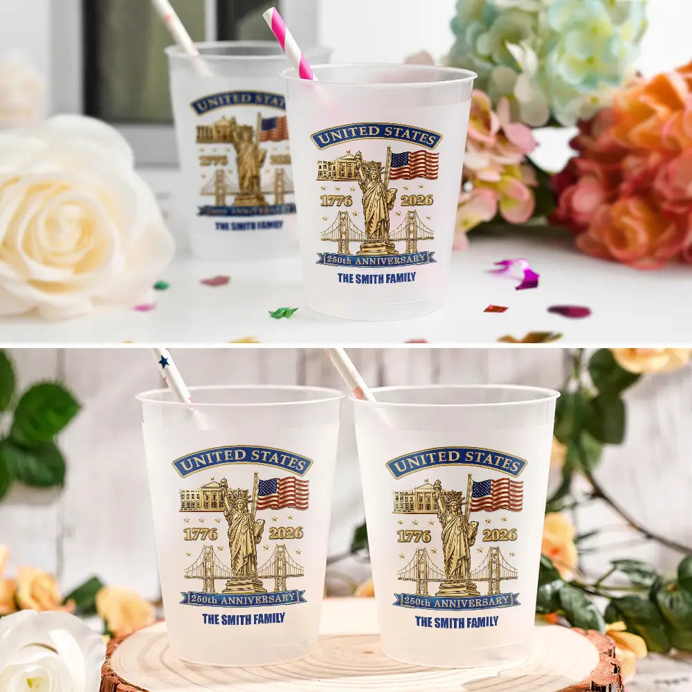 Independence Day,America 250th,Family,Gift For Bestie,Gift For Sibling,Gift For Grandparents,Parents,Top Market,Proud - 250th Anniversary USA - Personalized Frosted Cups