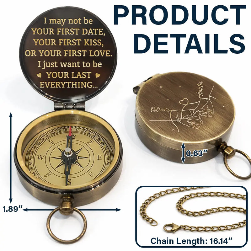Gift For Husband,Gift For Boyfriend,LGBT,Gift For Men,Love,Icon,Romantic - Couple Holding Hands I Want To Be Your Last Everything - Personalized Engraved Brass Compass