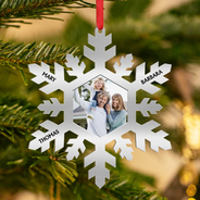 Family, Custom Photo, Christmas, Happy - Custom Photo Snowflake For Family, Bestie, Pet Lover - Personalized Metal Ornament