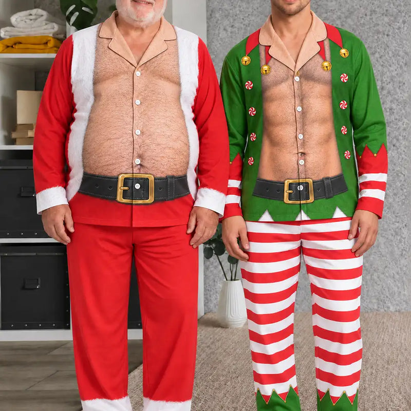 Christmas,Humorous,Gifts For Him,Gift For Men,Gift For Yourself,Icon - Funny Hairy Muscle Body Christmas Gift For Husband - Personalized Long Pajamas Set