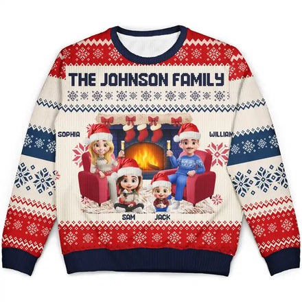 3D Effect Couple With Kids And Pets - Personalized Unisex Ugly Sweater