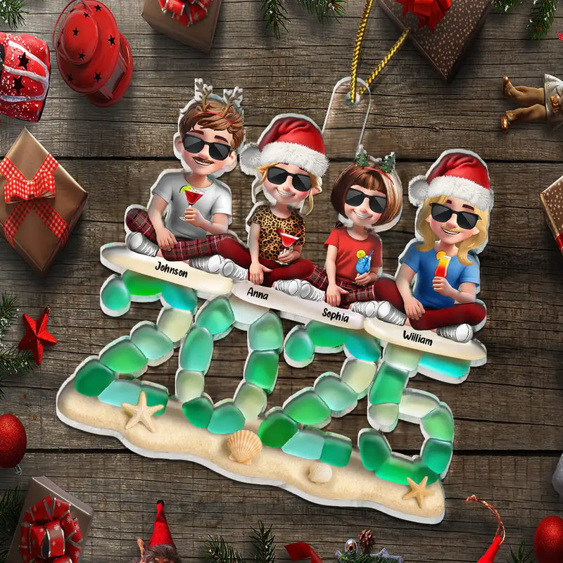 Gift For Couples,Gift For Husband,Gift For Wife,Gift For Boyfriend,Gift For Girlfriend,Parents,Gift For Mother,Gift For Father,Family,Pet Lovers,Pet Mom,Pet Dad,Pet Couple,Cat Lovers,Cat Mom,Cat Dad,Cat Couple,Dog Lovers,Dog Mom,Dog Dad,Dog Couple,Christmas,Gift For Sibling,Gift For Sisters,Gift For Brothers,Gift For Bestie,Happy - 3D Sea Glass Christmas Family And Friends - Personalized Custom Shaped Acrylic Ornament