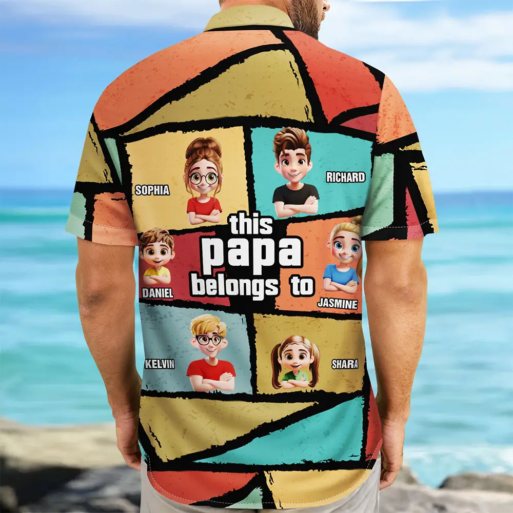 Gift For Grandpa,Gift For Father,Funny - 3D Cartoon Kid This Papa Grandpa Dad Belong To - Personalized Hawaiian Shirt