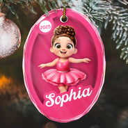 Gift For Kids, Gift For Grandkids, Happy, Christmas - 3D Effect Kid In Toy Box - Personalized Oval Glass Ornament