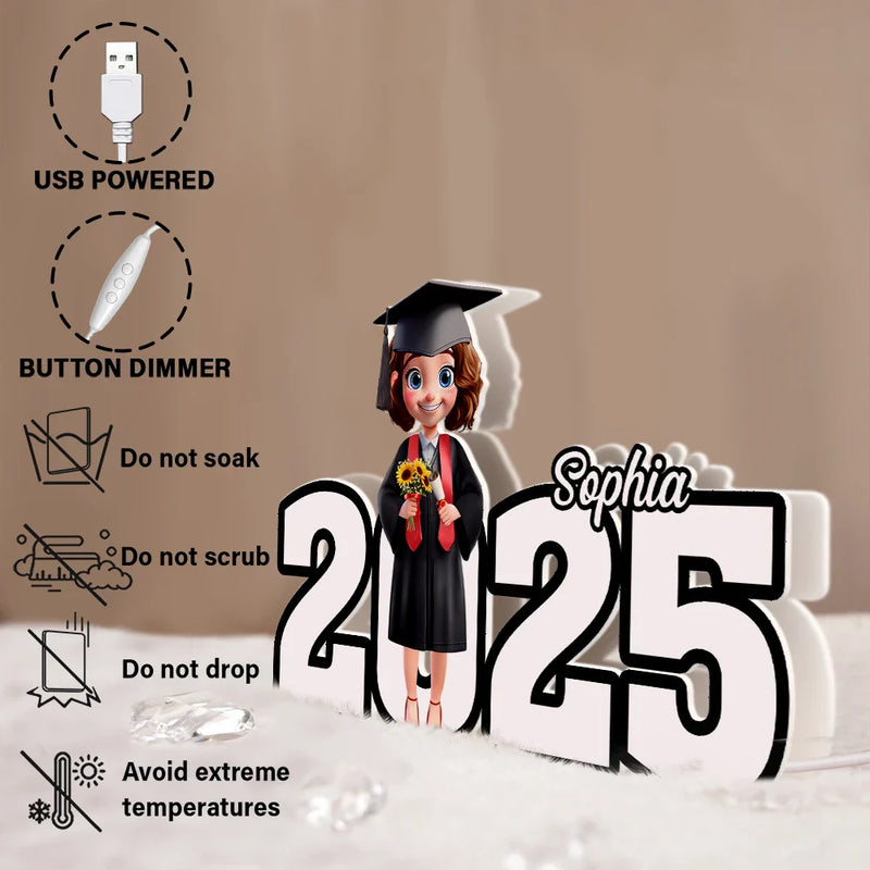 Love,Graduation,Gift For Daughter,Gift For Son,Gift For Yourself,Gift For Women,Gift For Men - 3D Effect 2025 Graduation - Personalized Custom Shaped Light Box
