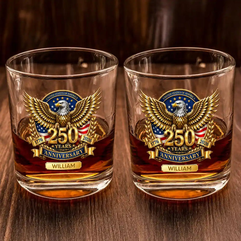 America 250th,Independence Day,Gift For Men,Gift For Yourself,Proud,Icon - 3D Effect 250 Years Of Freedom - Personalized Whiskey Glass
