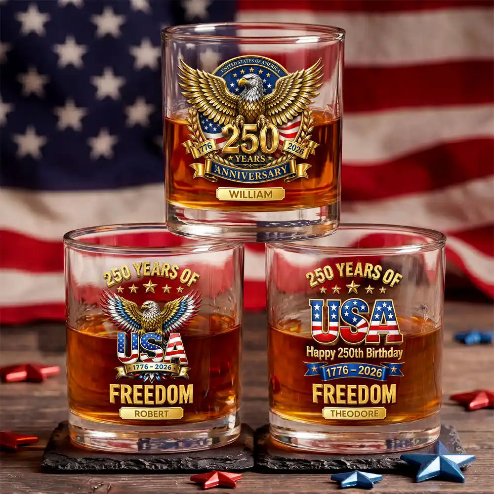 3D Effect 250 Years Of Freedom - Personalized Whiskey Glass
