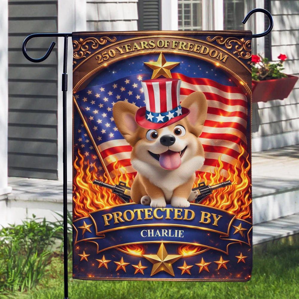 Pet Lovers,Dog Lovers,Cat Lovers,Family,Happy,Top Market,Independence Day - 3D Effect 250 Years Of Freedom Protected By Dog Cat - Personalized Flag