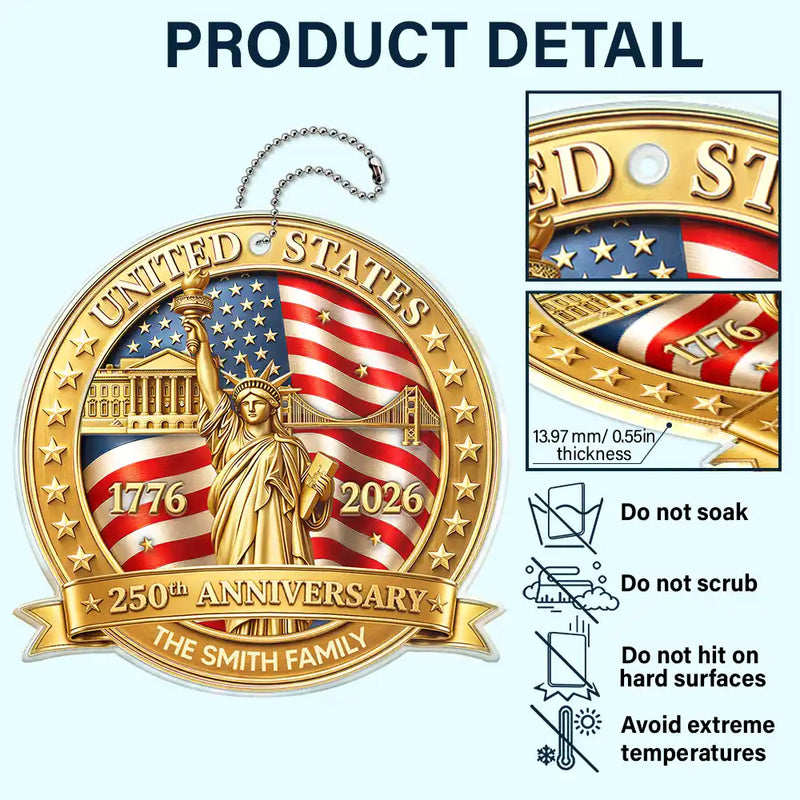America 250th,Independence Day,Family,Proud,Custom Text - 3D Effect 250th Anniversary - Personalized Acrylic Car Hanger