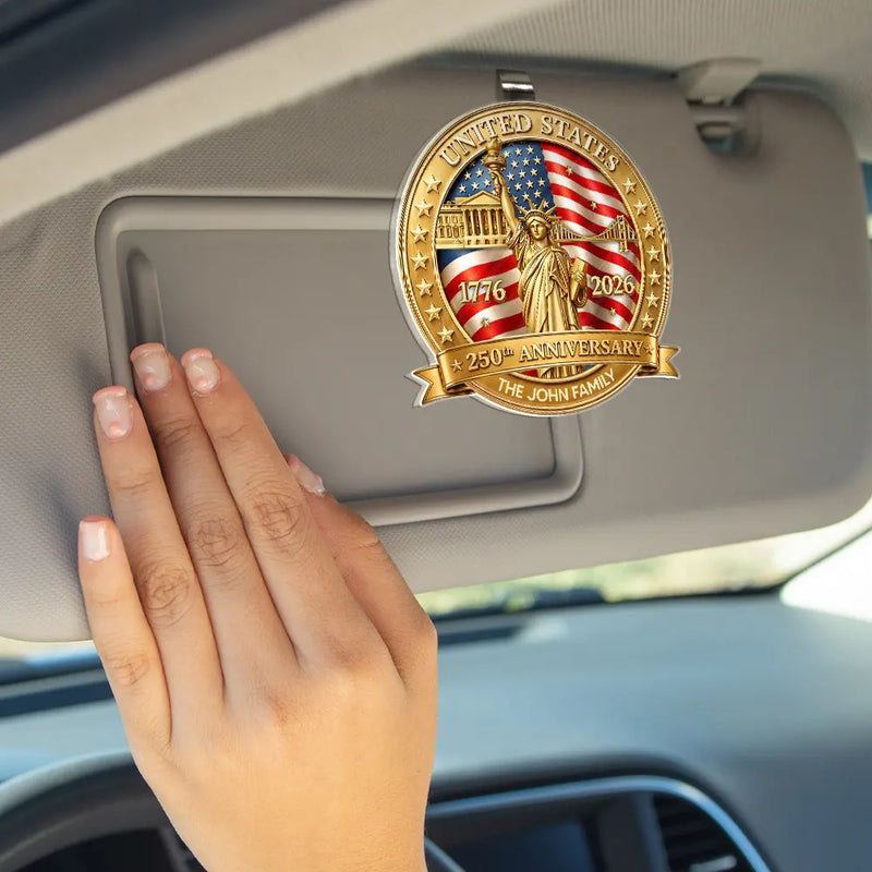 America 250th,Independence Day,Family,Proud,Custom Text - 3D Effect 250th Anniversary - Personalized Custom Shaped Acrylic Car Visor Clip