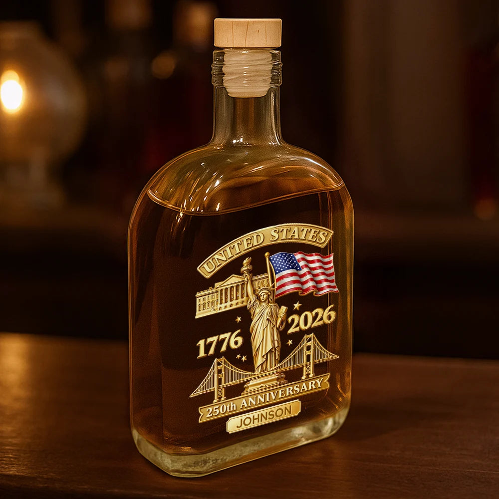 Gift For Men,Gift For Yourself,Gift For Brothers,Gift For Father,Cousin,Gift For Sibling,America 250th,Independence Day,Top Market - 3D Effect 250th Anniversary - Personalized Whiskey Bottle