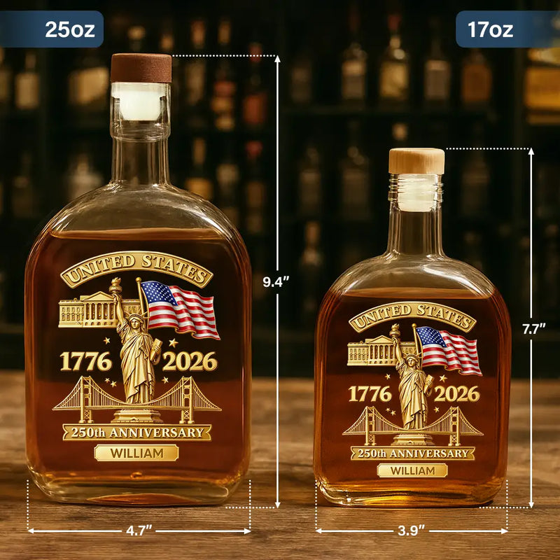 Gift For Men,Gift For Yourself,Gift For Brothers,Gift For Father,Cousin,Gift For Sibling,America 250th,Independence Day,Top Market - 3D Effect 250th Anniversary - Personalized Whiskey Bottle